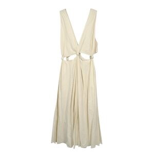 FARM Rio White Cutout Midi Dress XL Sleeveless Deep V Neck Tie Front NEW